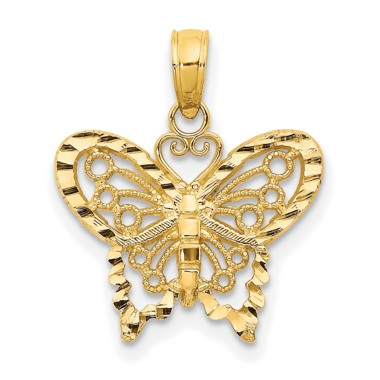 14K Gold Diamond Cut Butterfly Pendant Charm Jewelry 19 x 16 mm